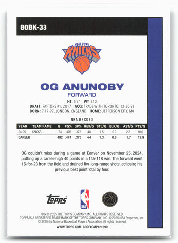 2025-26 Topps #80BK-33 OG Anunoby 1980-81 Topps Basketball 23906