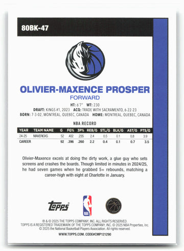 2025-26 Topps #80BK-47 Olivier-Maxence Prosper 1980-81 Topps Basketball 23907