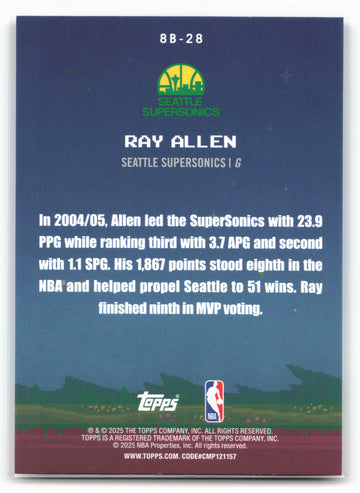 2025-26 Topps #8B-28 Ray Allen 8-Bit Ballers 23914