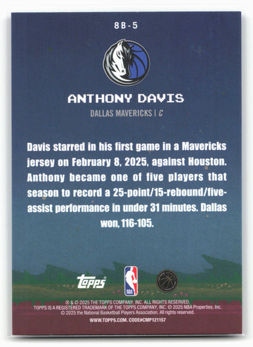 2025-26 Topps #8B-5 Anthony Davis 8-Bit Ballers Purple Holo Foil #/250