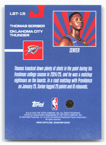 2025-26 Topps #LST-15 Thomas Sorber Limited Stock Legends
