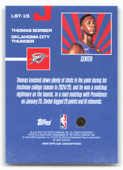 2025-26 Topps #LST-15 Thomas Sorber Limited Stock Legends