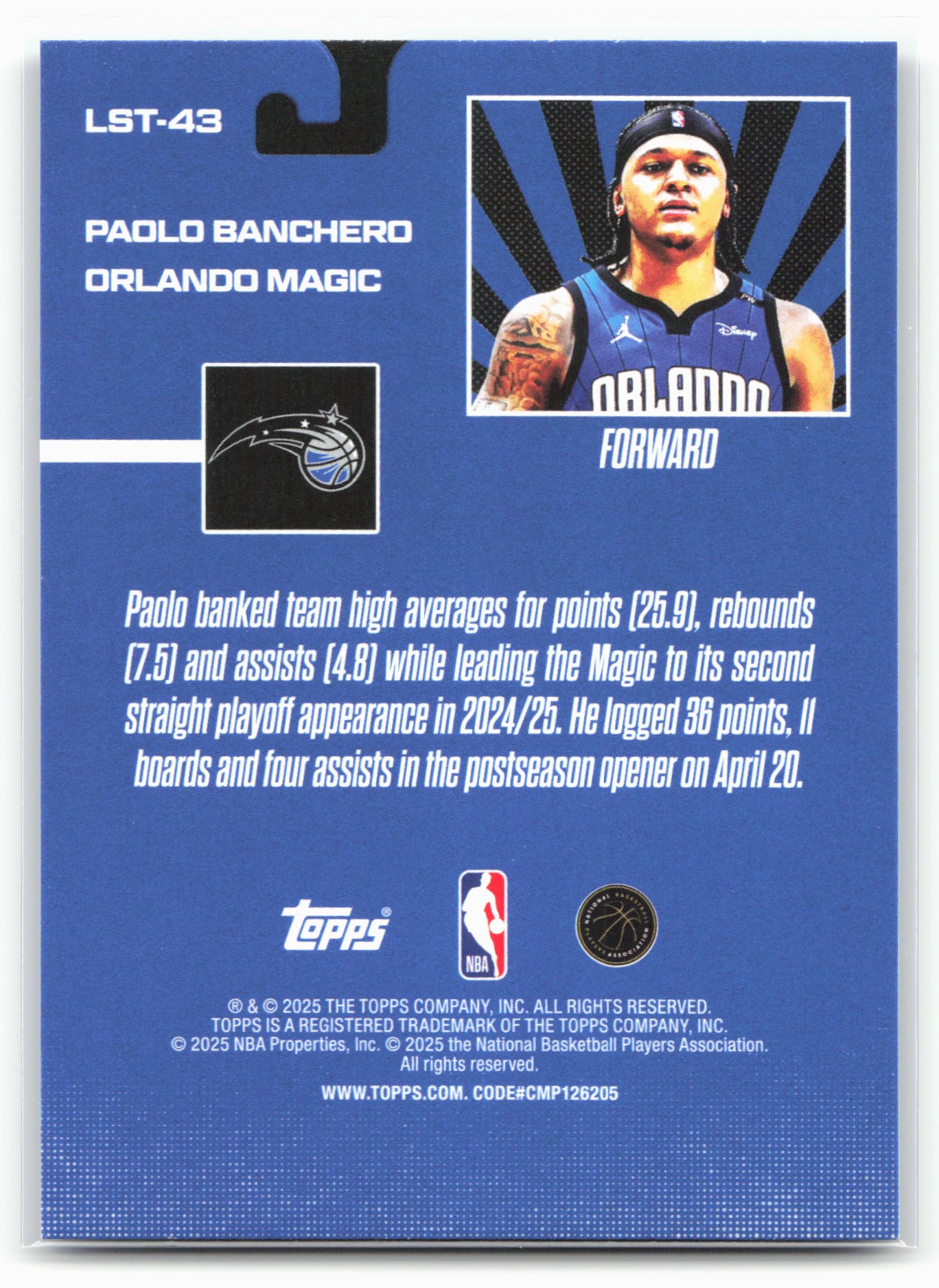 2025-26 Topps #LST-43 Paolo Banchero Limited Stock Legends