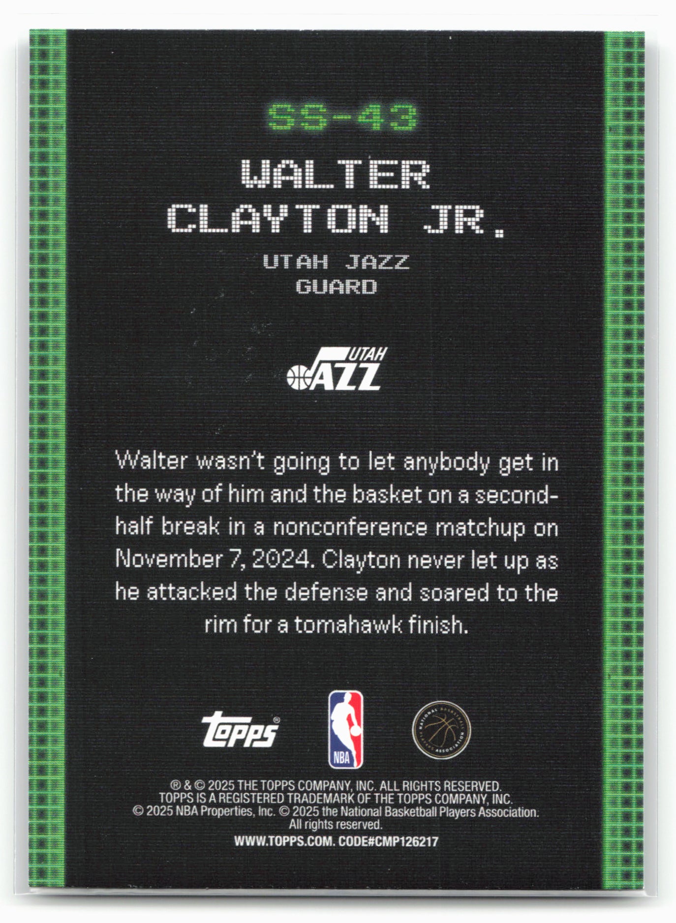 2025-26 Topps #SS-43 Walter Clayton Jr. Scan and Slam