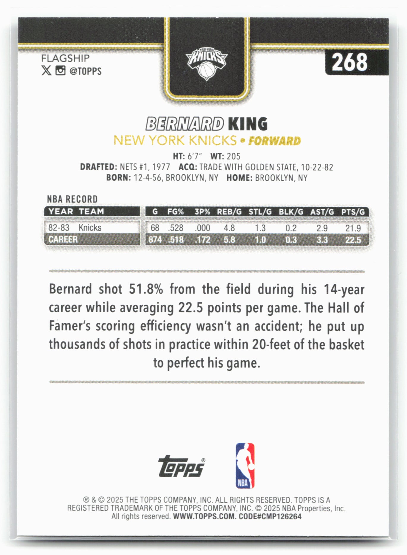 2025-26 Topps #268 Bernard King Blackout