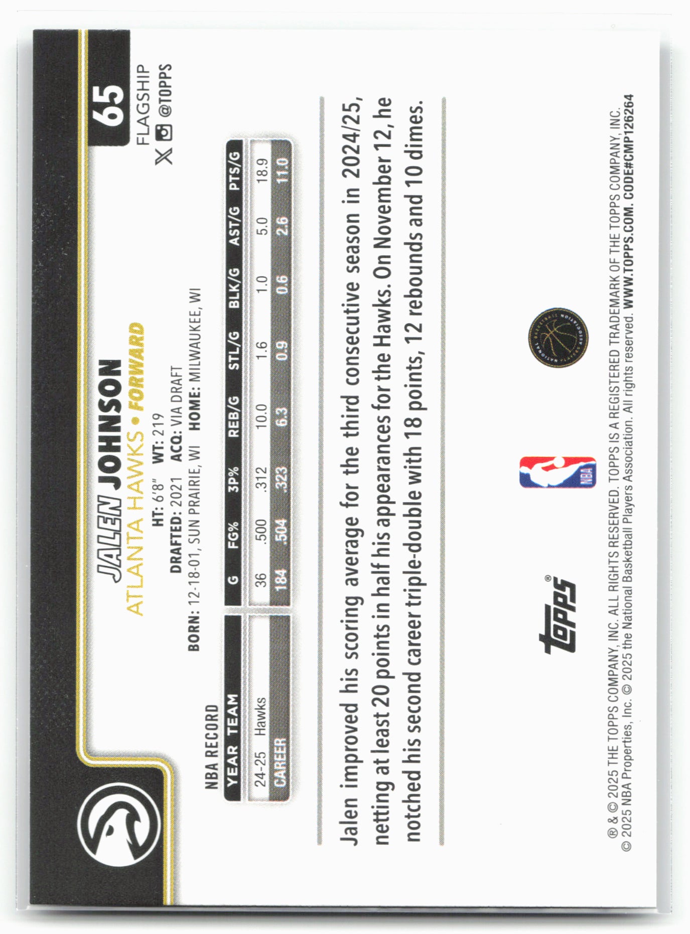 2025-26 Topps #65 Jalen Johnson Blackout