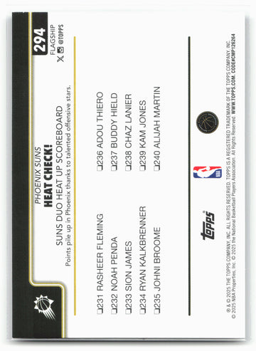 2025-26 Topps #294 Heat Check!: Suns Duo Heat Up Scoreboard Blackout