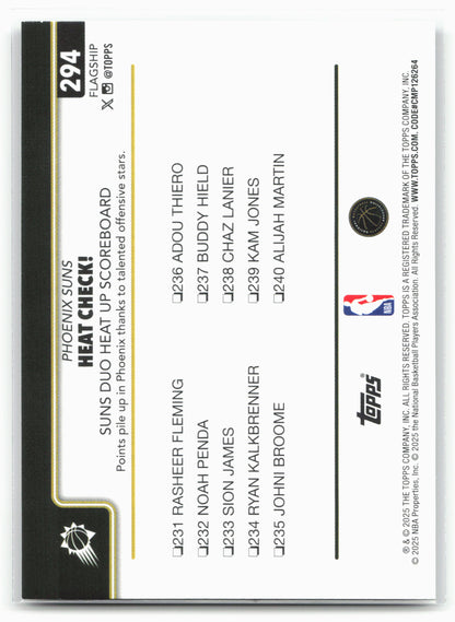 2025-26 Topps #294 Heat Check!: Suns Duo Heat Up Scoreboard Blackout