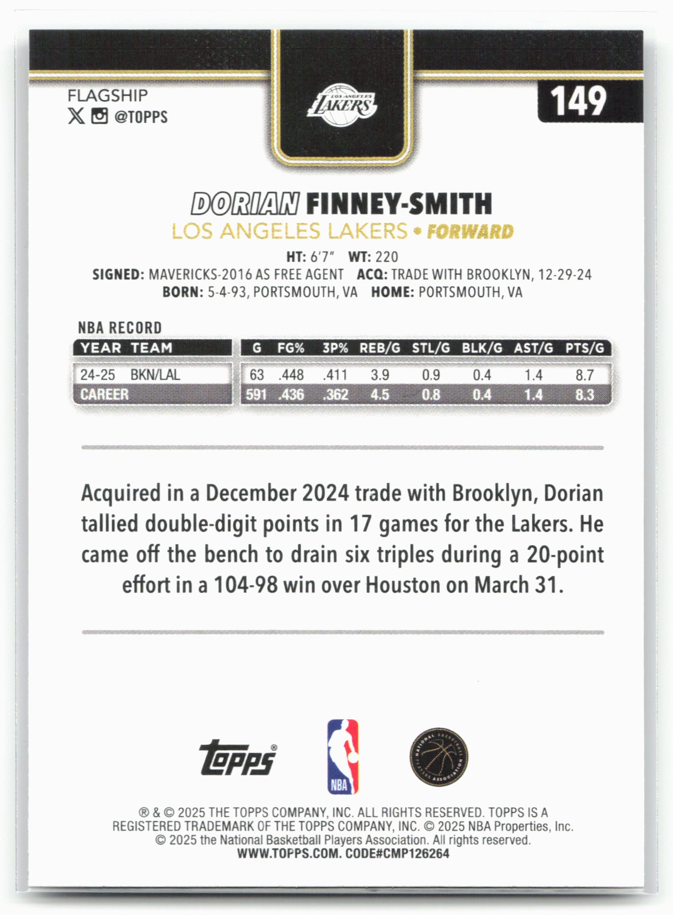 2025-26 Topps #149 Dorian Finney-Smith Blackout