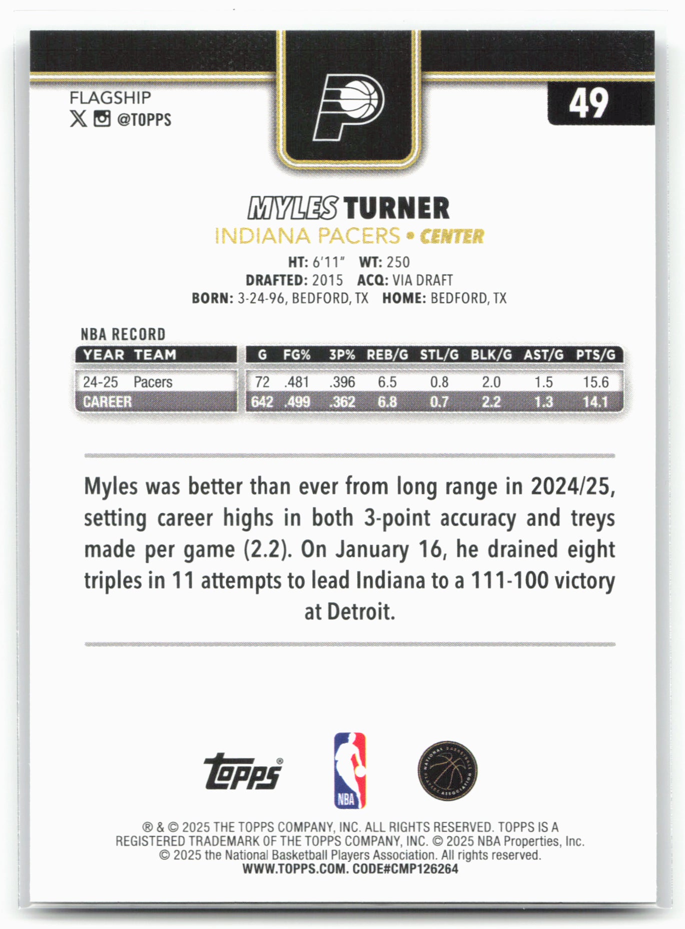 2025-26 Topps #49 Myles Turner Blackout