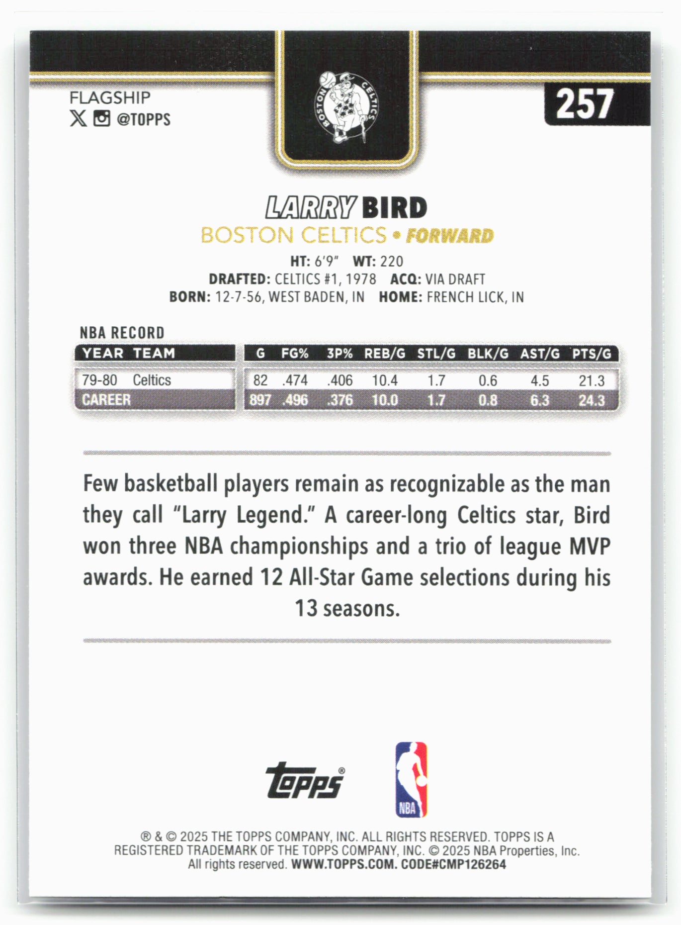 2025-26 Topps #257 Larry Bird Blackout
