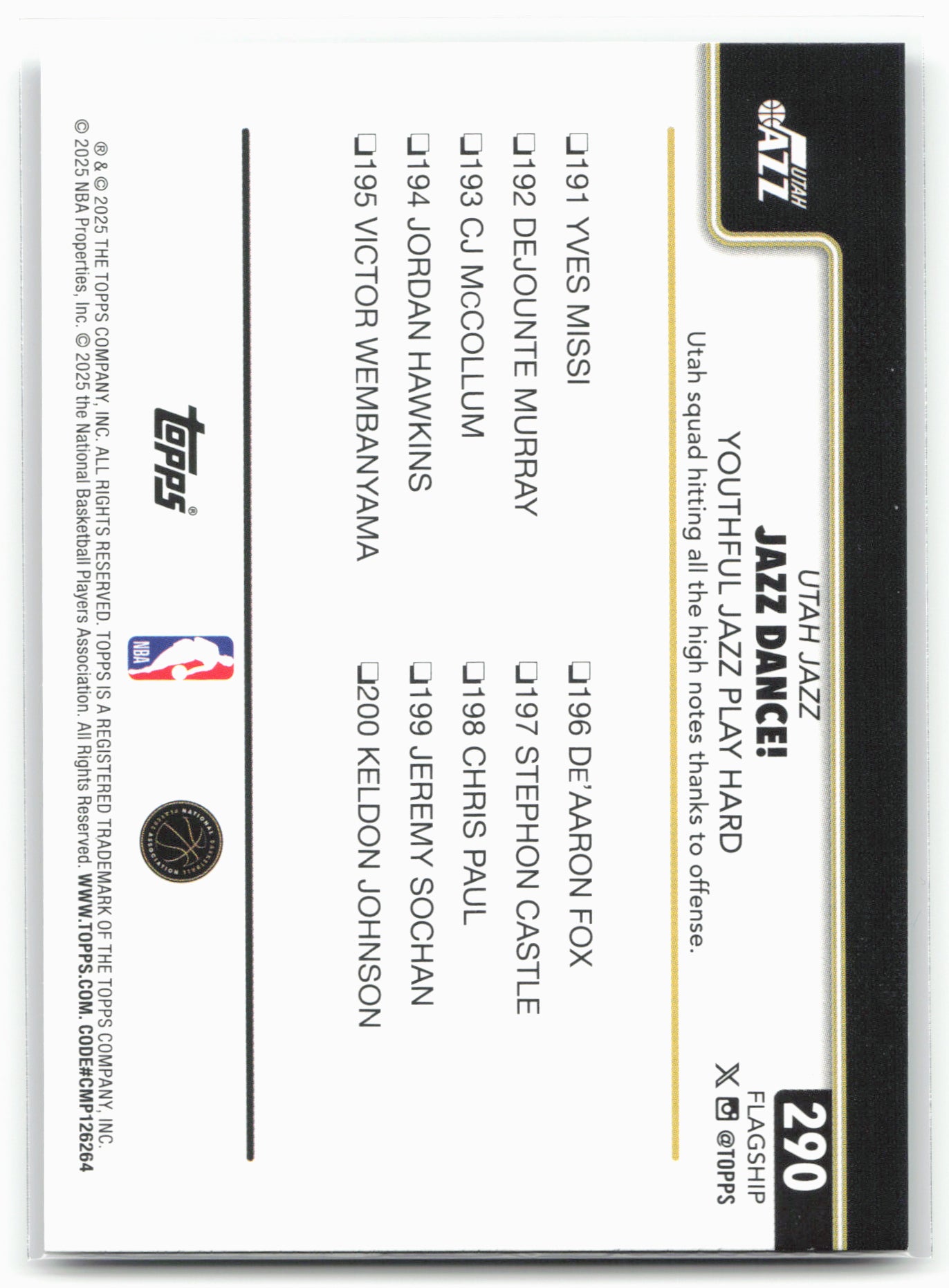 2025-26 Topps #290 Jazz Dance!: Youthful Jazz Play Hard Blackout