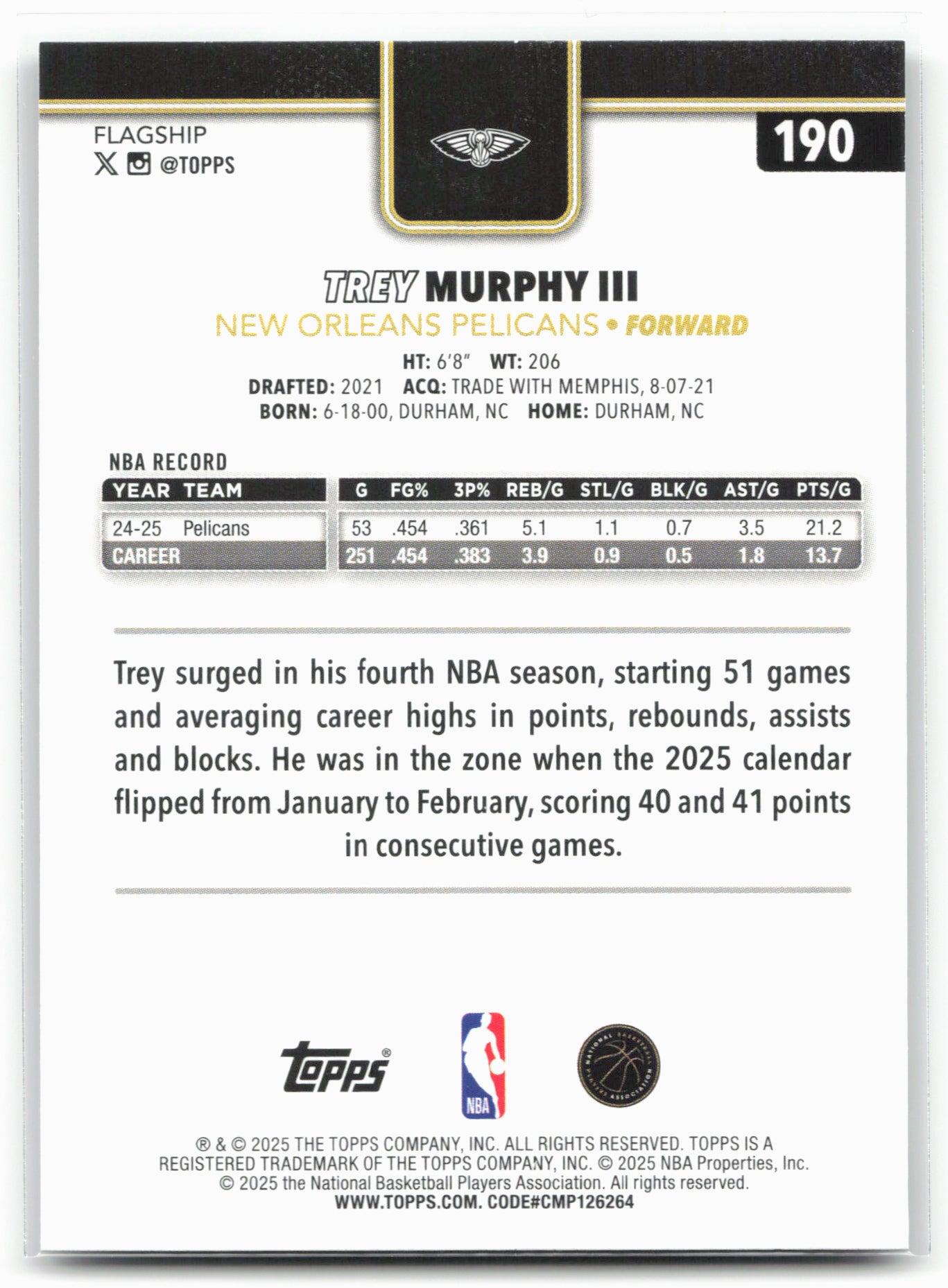 2025-26 Topps #190 Trey Murphy III Blackout