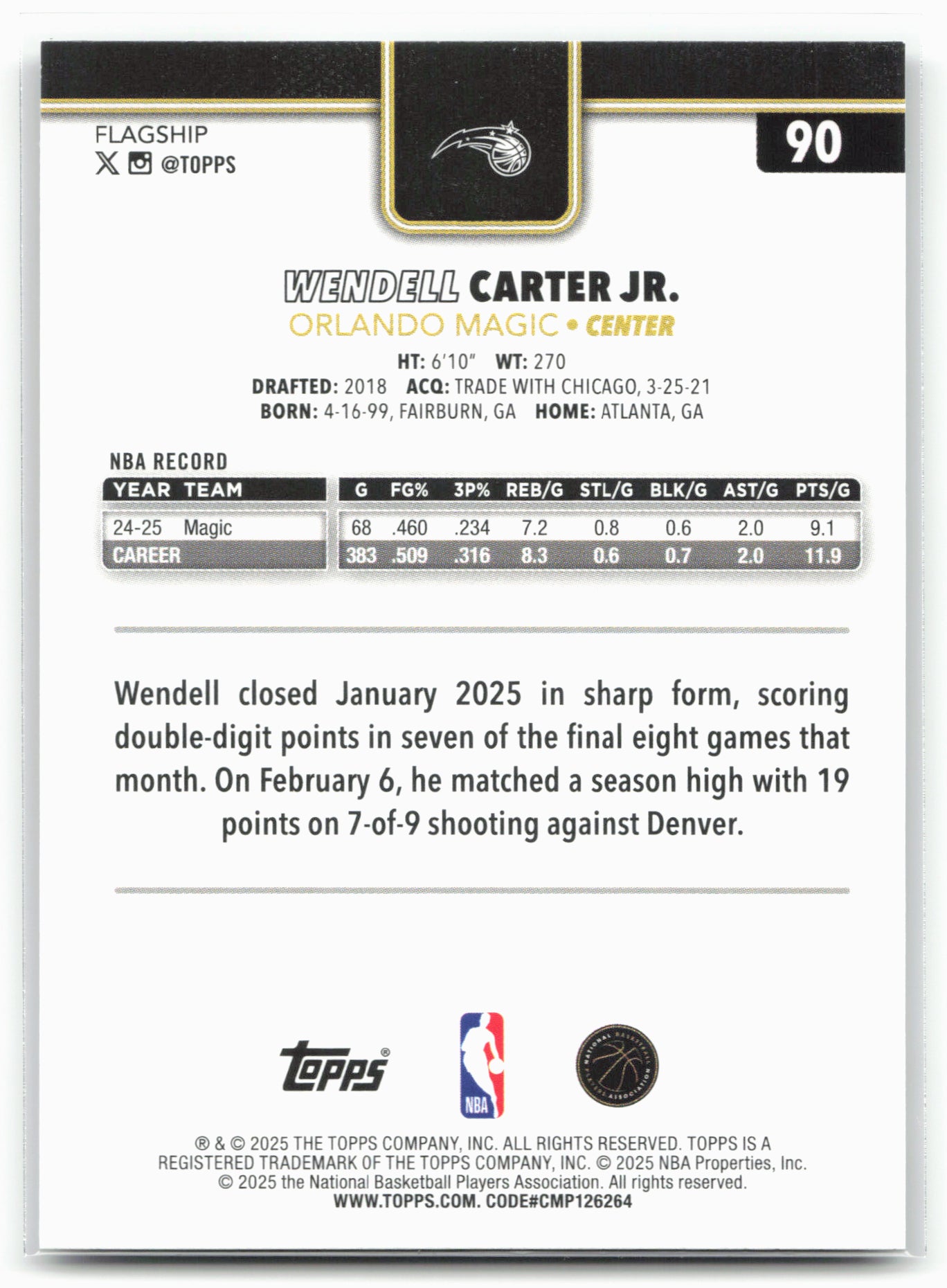 2025-26 Topps #90 Wendell Carter Jr. Blackout
