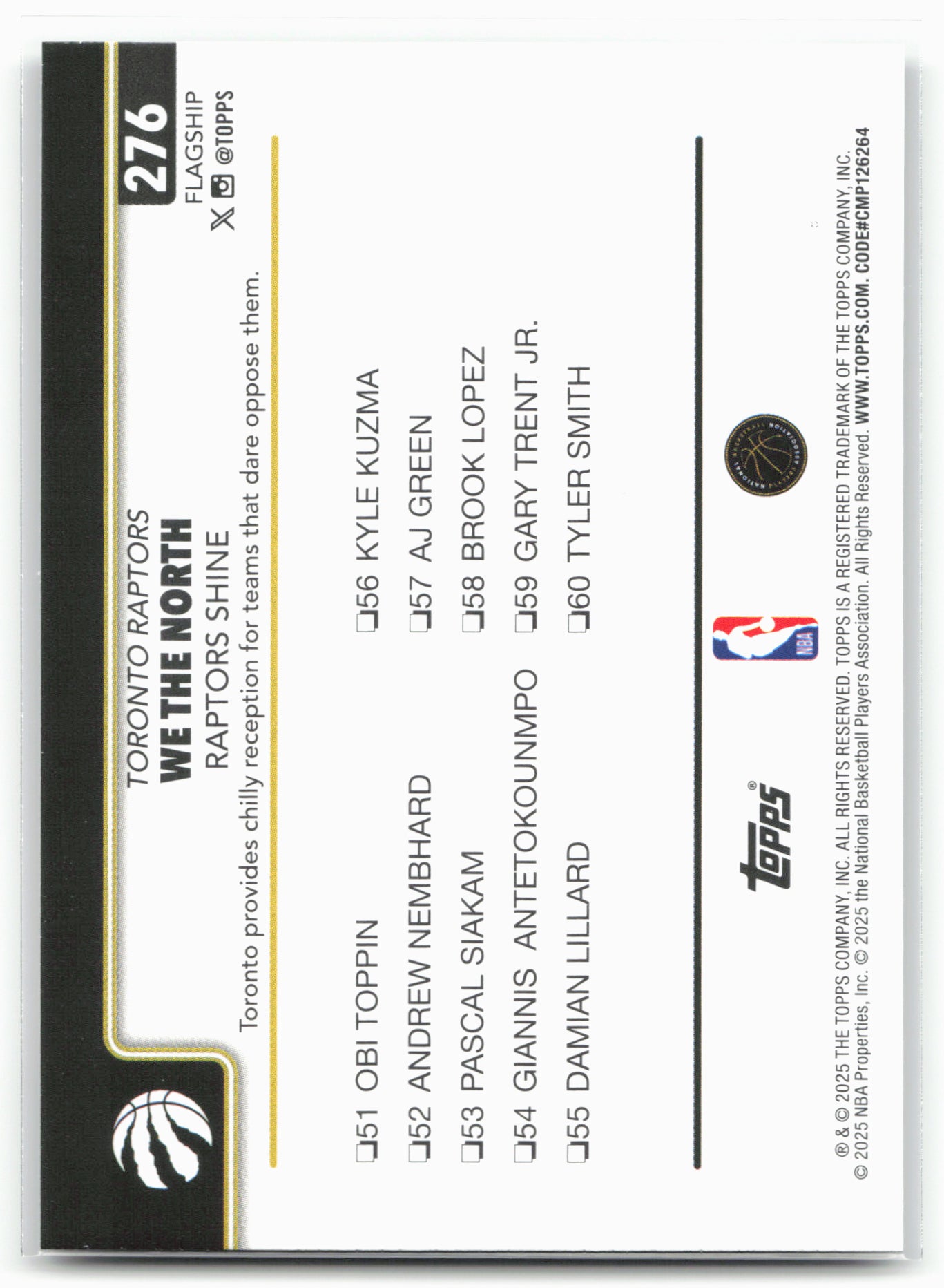 2025-26 Topps #276 We The North: Raptors Shine Blackout