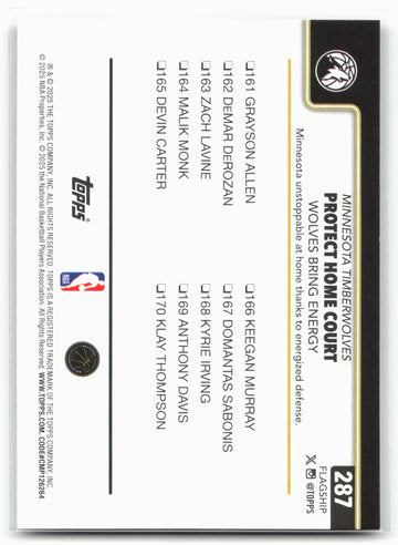 2025-26 Topps #287 Protect Home Court: Wolves Bring Energy Blackout
