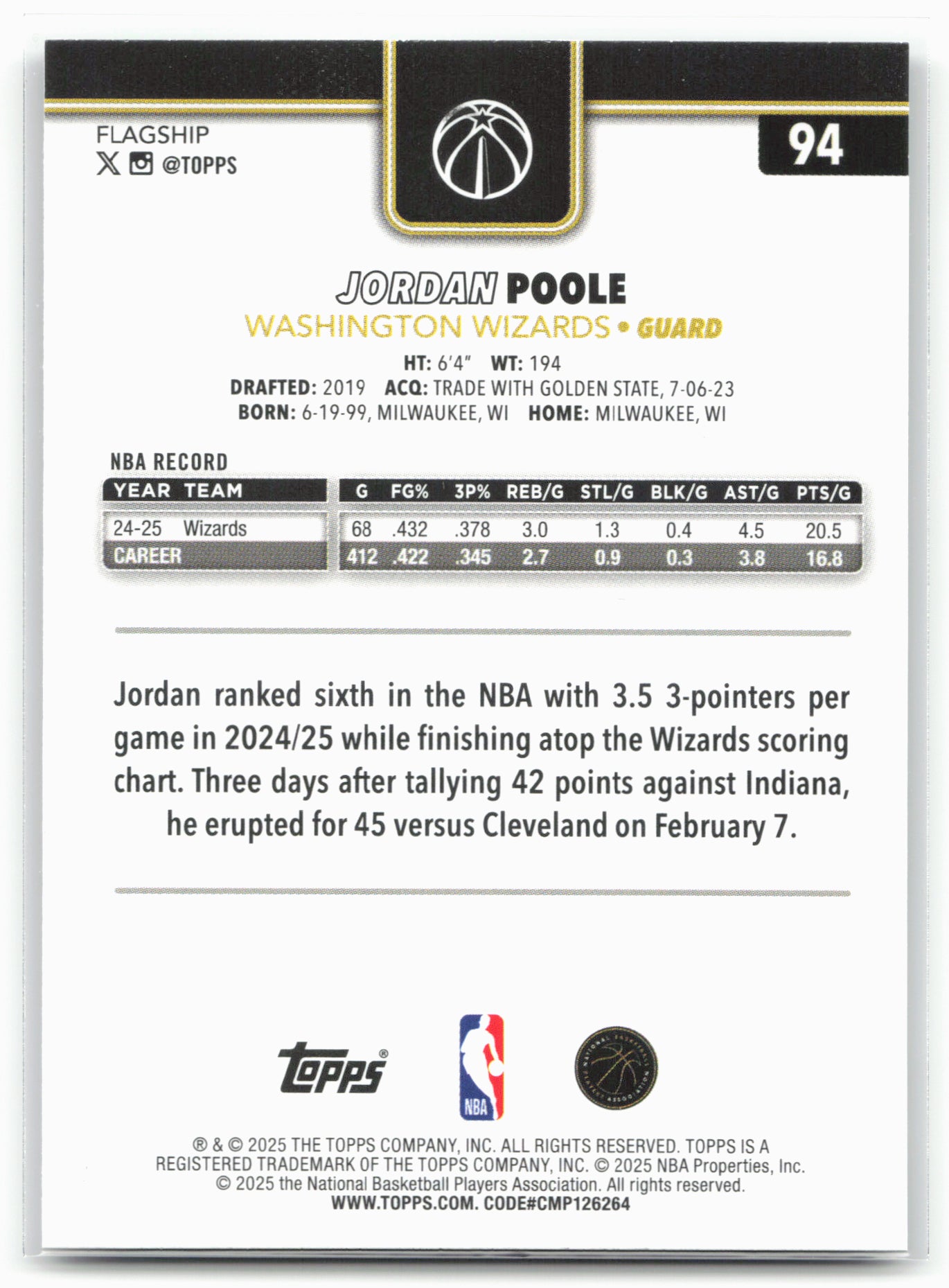 2025-26 Topps #94 Jordan Poole Blackout