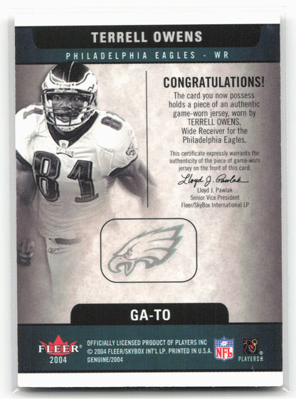 2004 Fleer Genuine #GA-TO Terrell Owens Genuine Article Jerseys Red