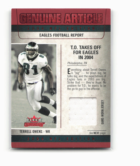 2004 Fleer Genuine #GA-TO Terrell Owens Genuine Article Jerseys Red
