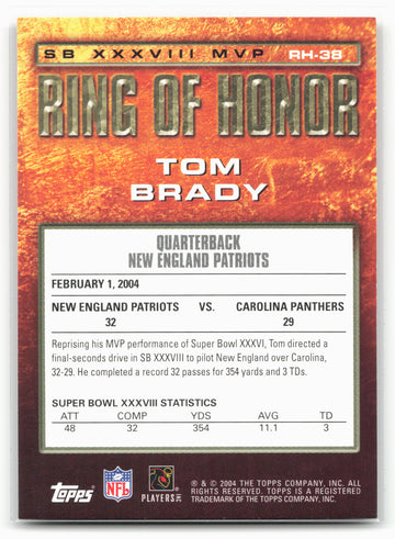 2004 Topps Chrome #RH-38 Tom Brady Ring of Honor: Tom Brady