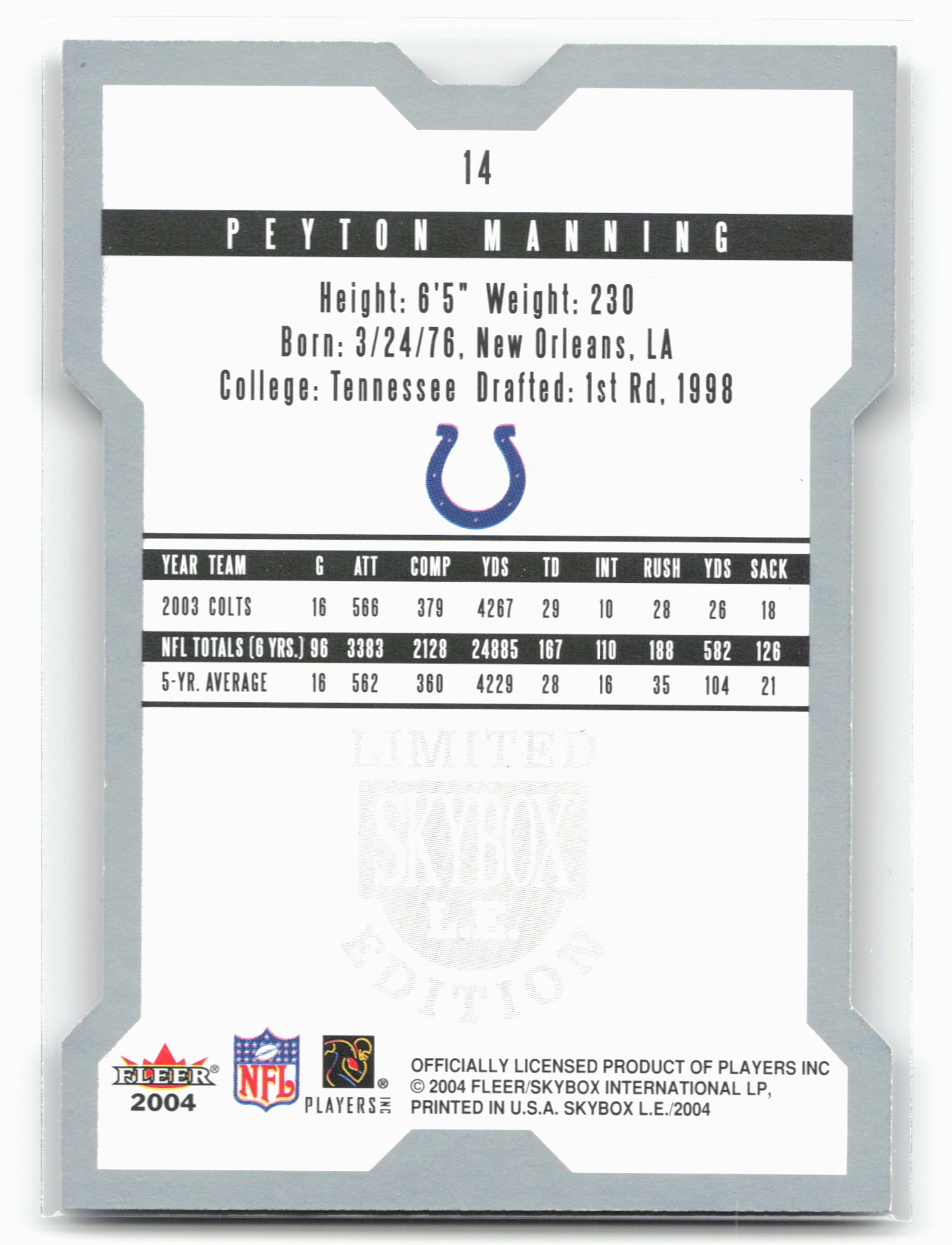 2004 SkyBox LE #14 Peyton Manning