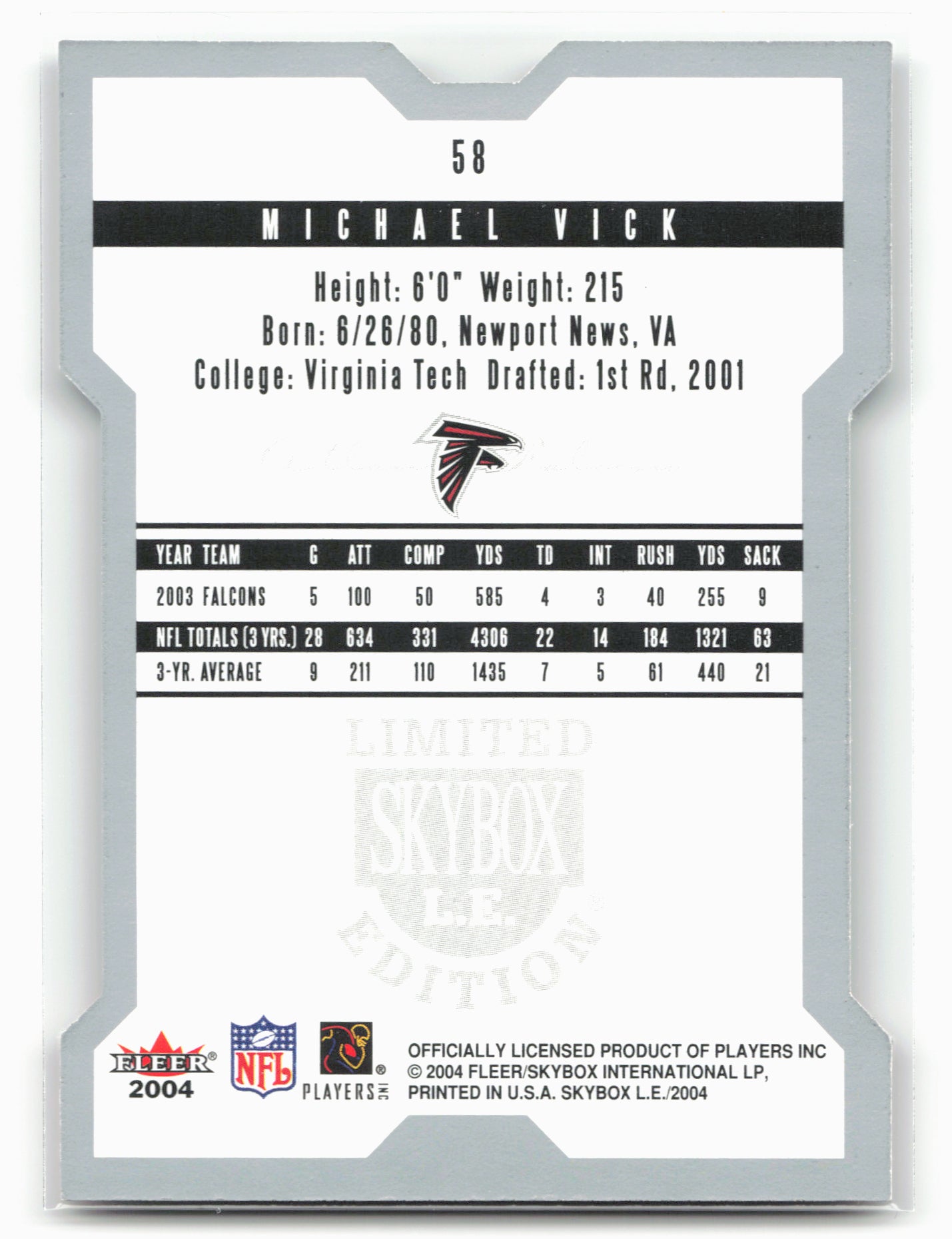 2004 SkyBox LE #58 Michael Vick