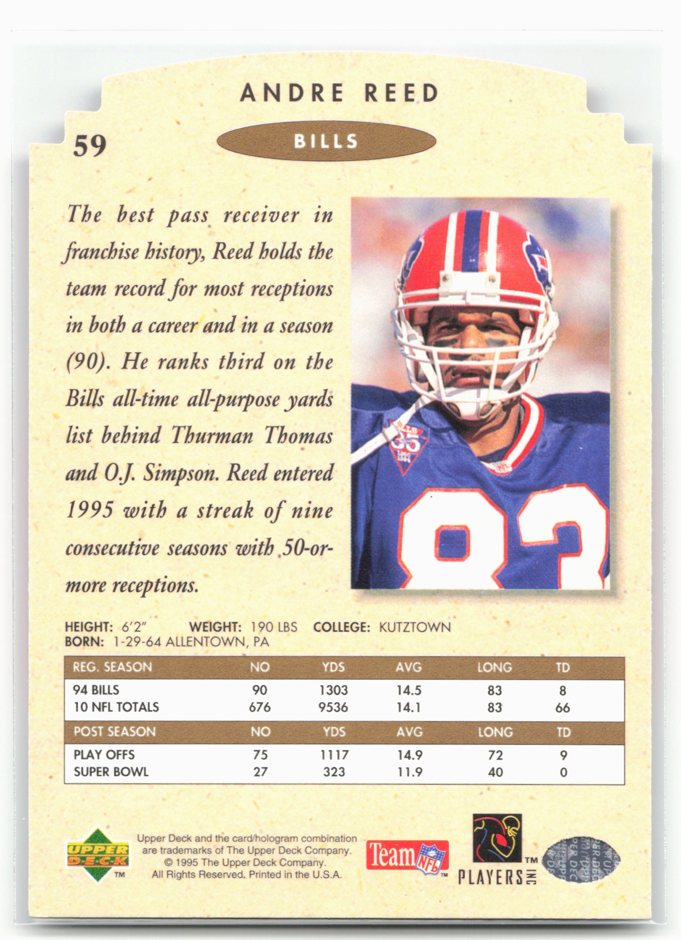 1995 SP Championship #59 Andre Reed Die Cuts
