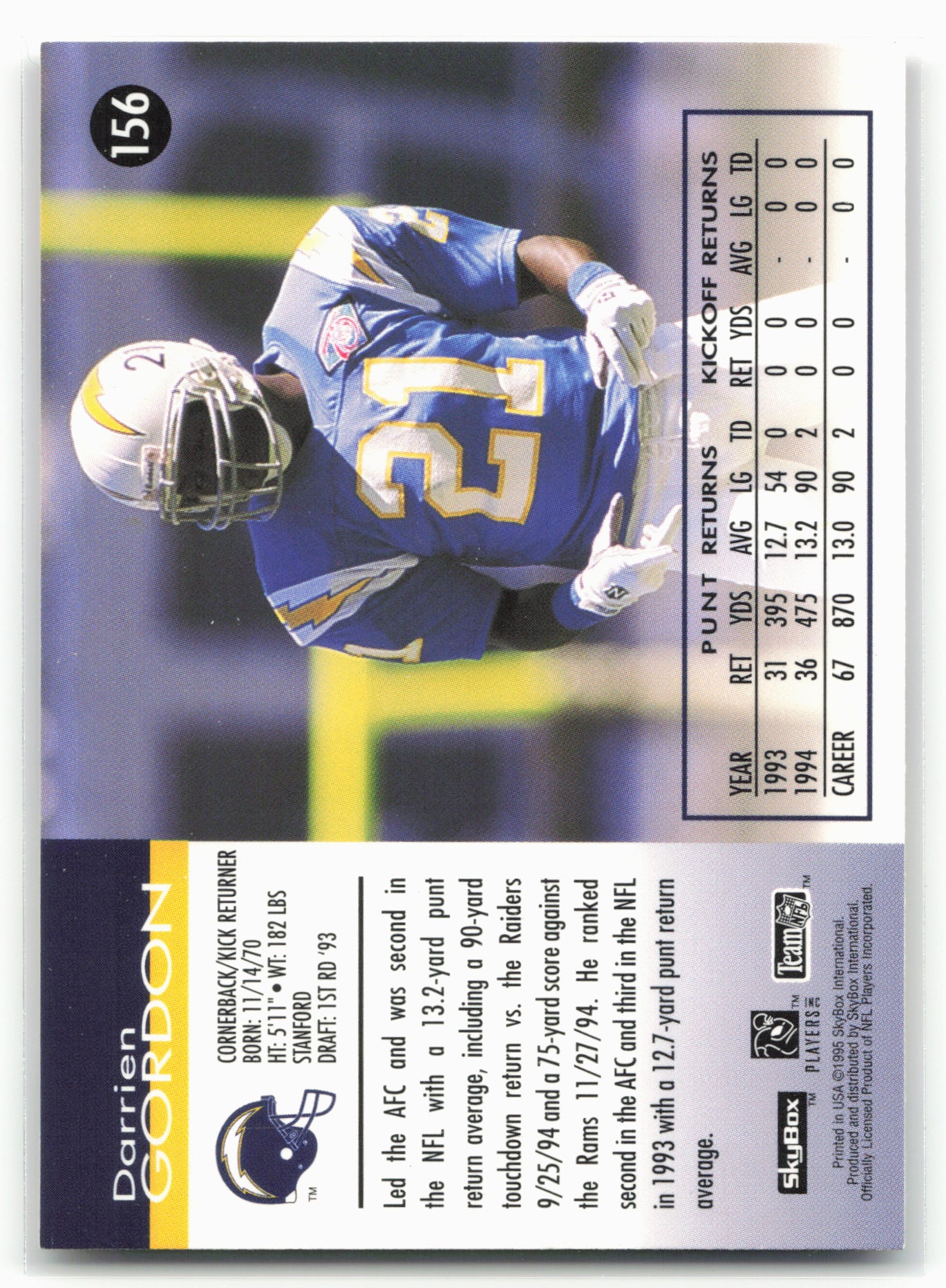 1995 SkyBox Impact #156 Darrien Gordon
