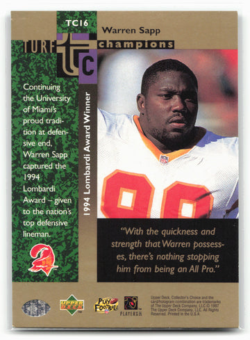 1997 Collector's Choice #TC16 Warren Sapp Turf Champions
