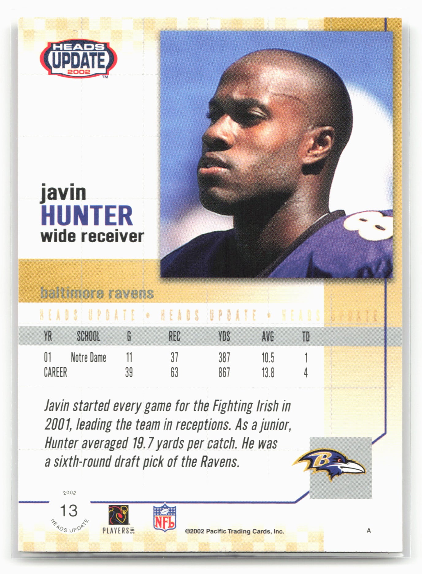 2002 Pacific Heads Update #13 Javin Hunter Red