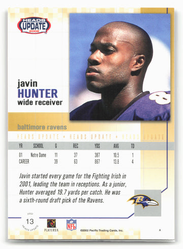 2002 Pacific Heads Update #13 Javin Hunter Red