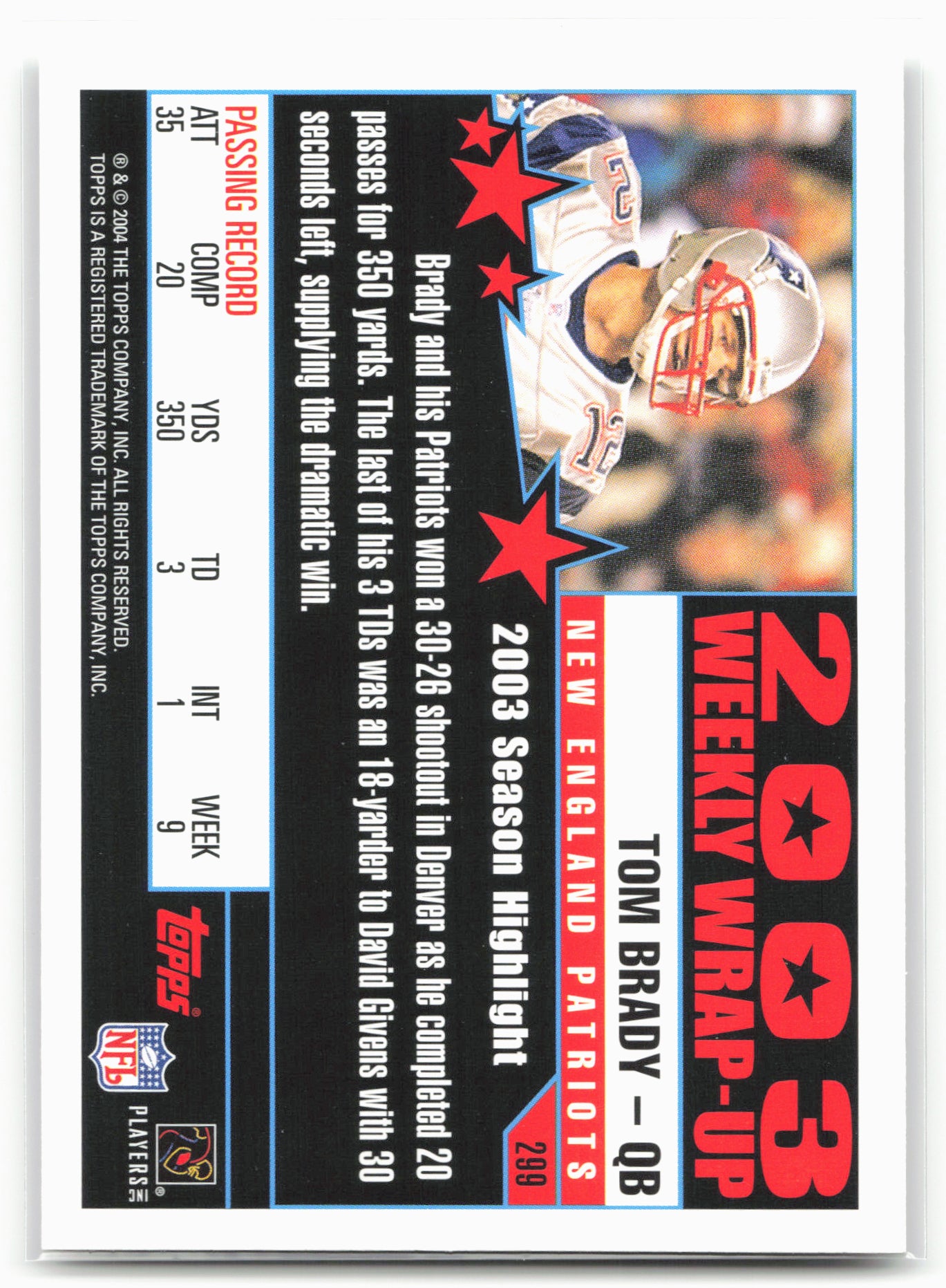 2004 Topps #299 Tom Brady