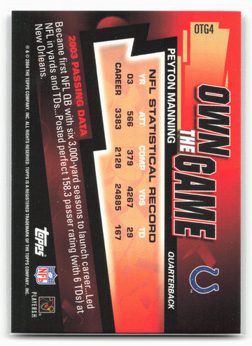 2004 Topps #OTG4 Peyton Manning Own the Game