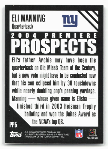 2004 Topps #PP5 Eli Manning Premiere Prospects