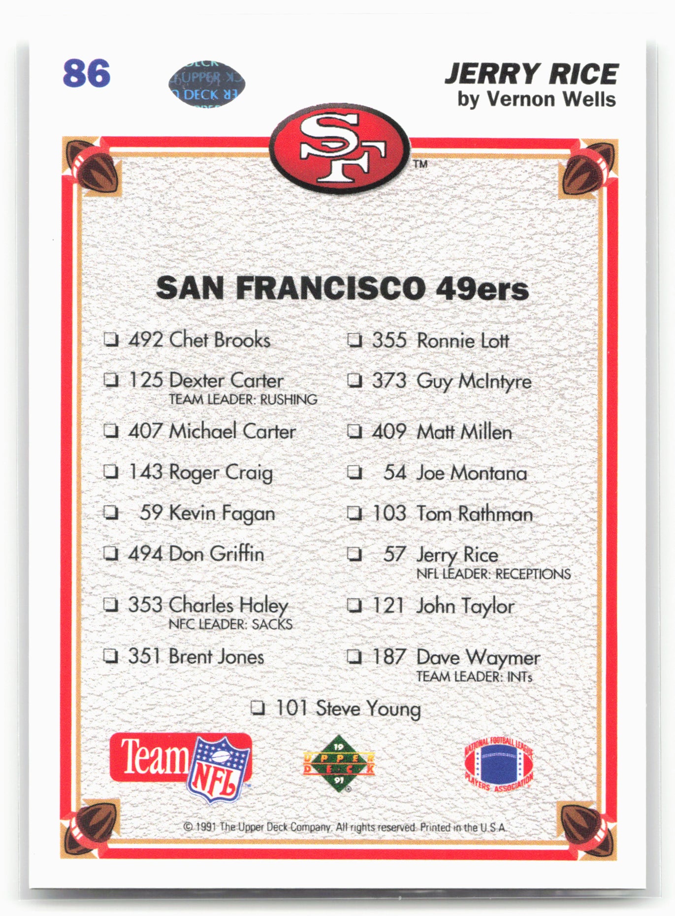 1991 Upper Deck #86c Jerry Rice