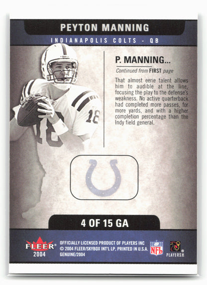 2004 Fleer Genuine #4 GA Peyton Manning Genuine Article
