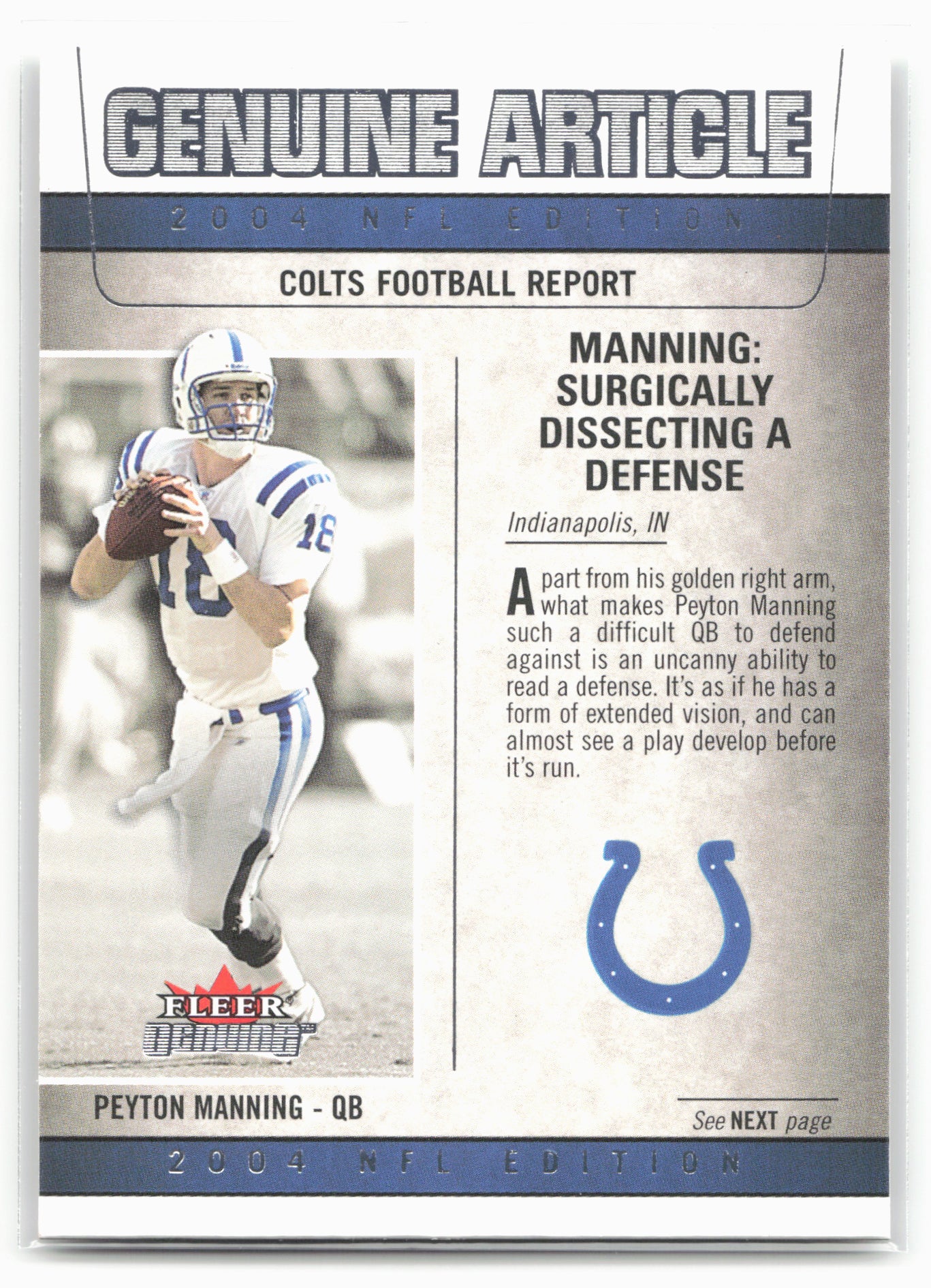 2004 Fleer Genuine #4 GA Peyton Manning Genuine Article