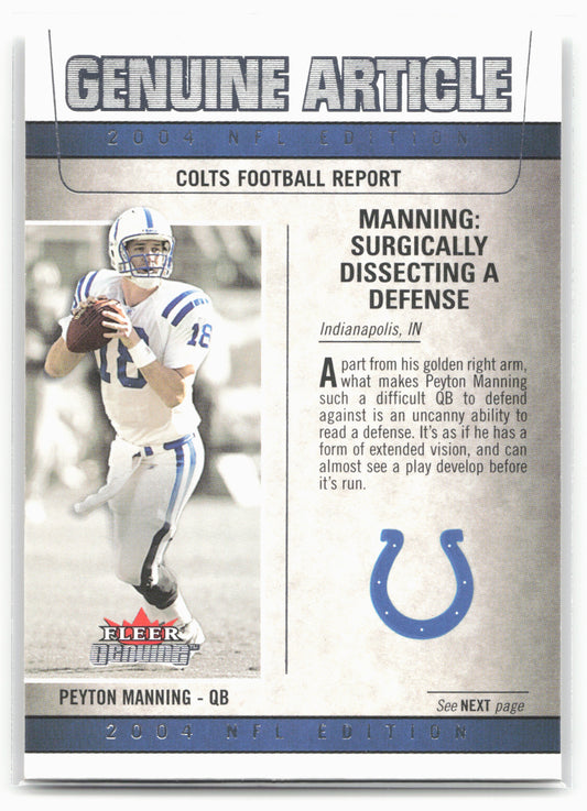 2004 Fleer Genuine #4 GA Peyton Manning Genuine Article