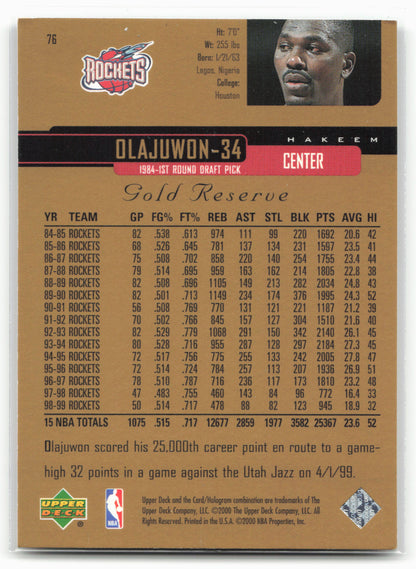 1999-00 Upper Deck Gold Reserve #76 Hakeem Olajuwon