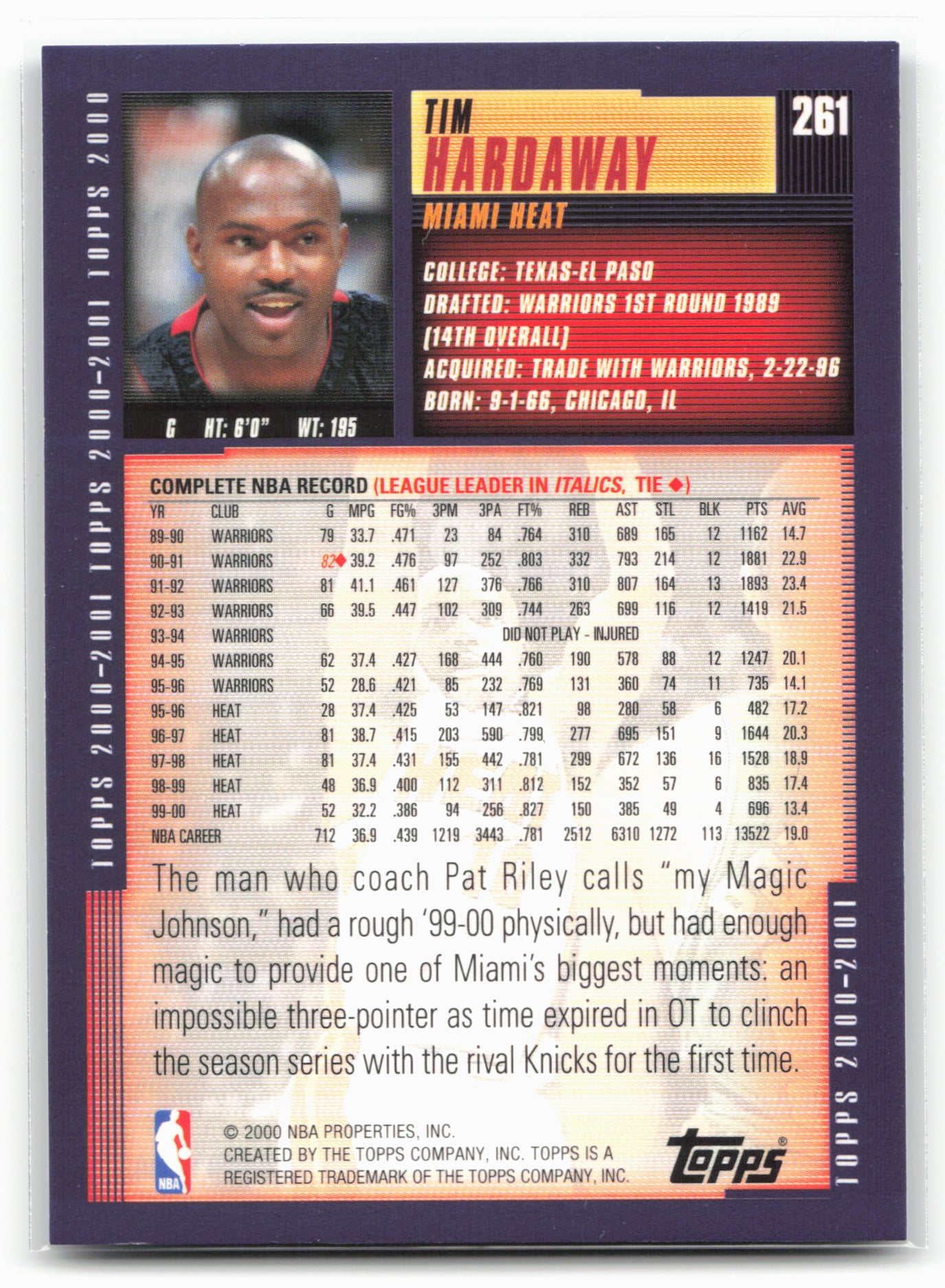 2000-01 Topps #261 Tim Hardaway