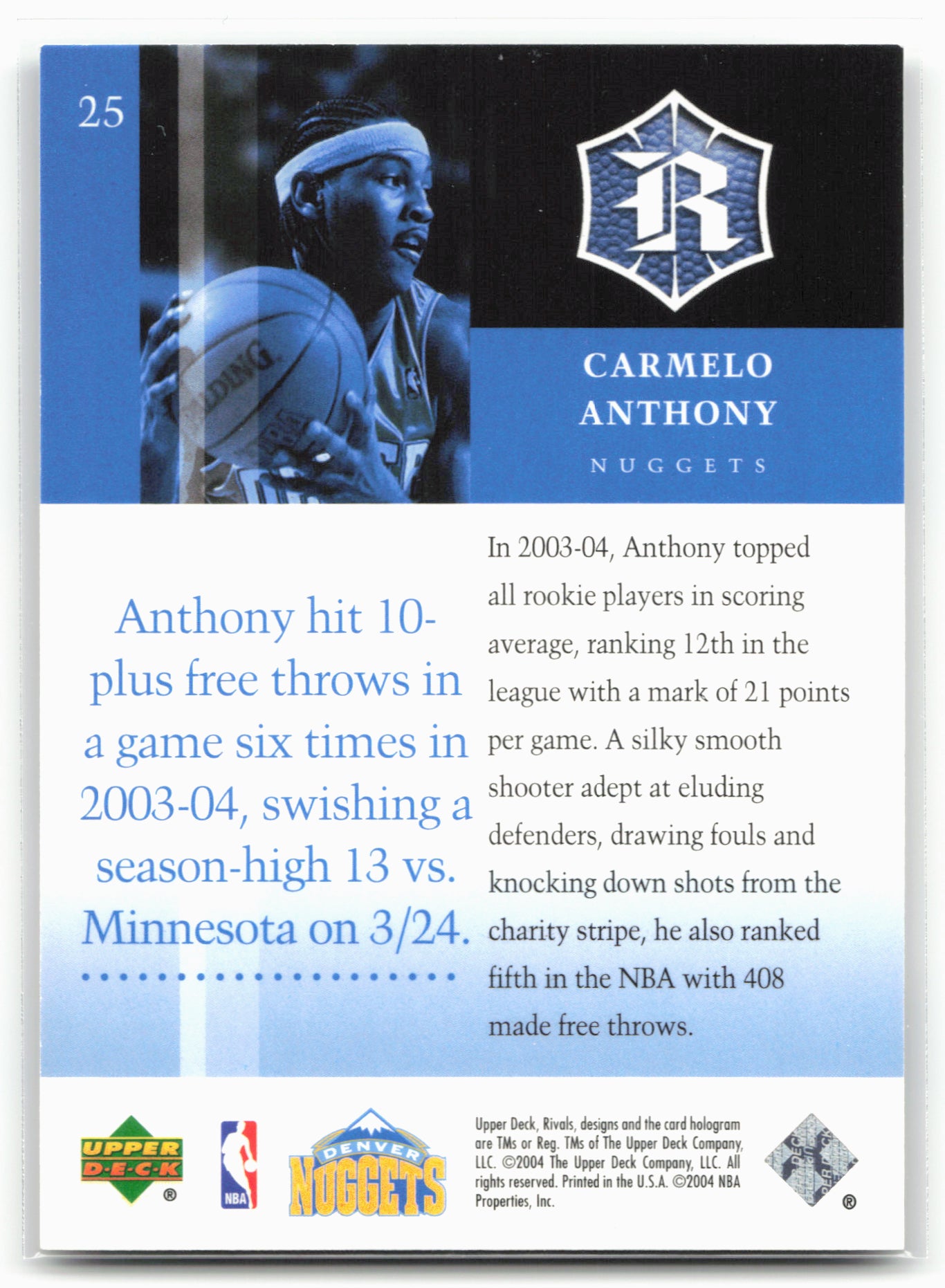 2004-05 Upper Deck Rivals Box Set #25 Carmelo Anthony