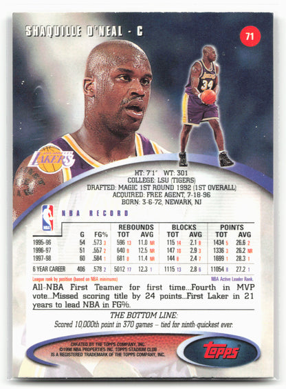 1998-99 Stadium Club #71 Shaquille O'Neal
