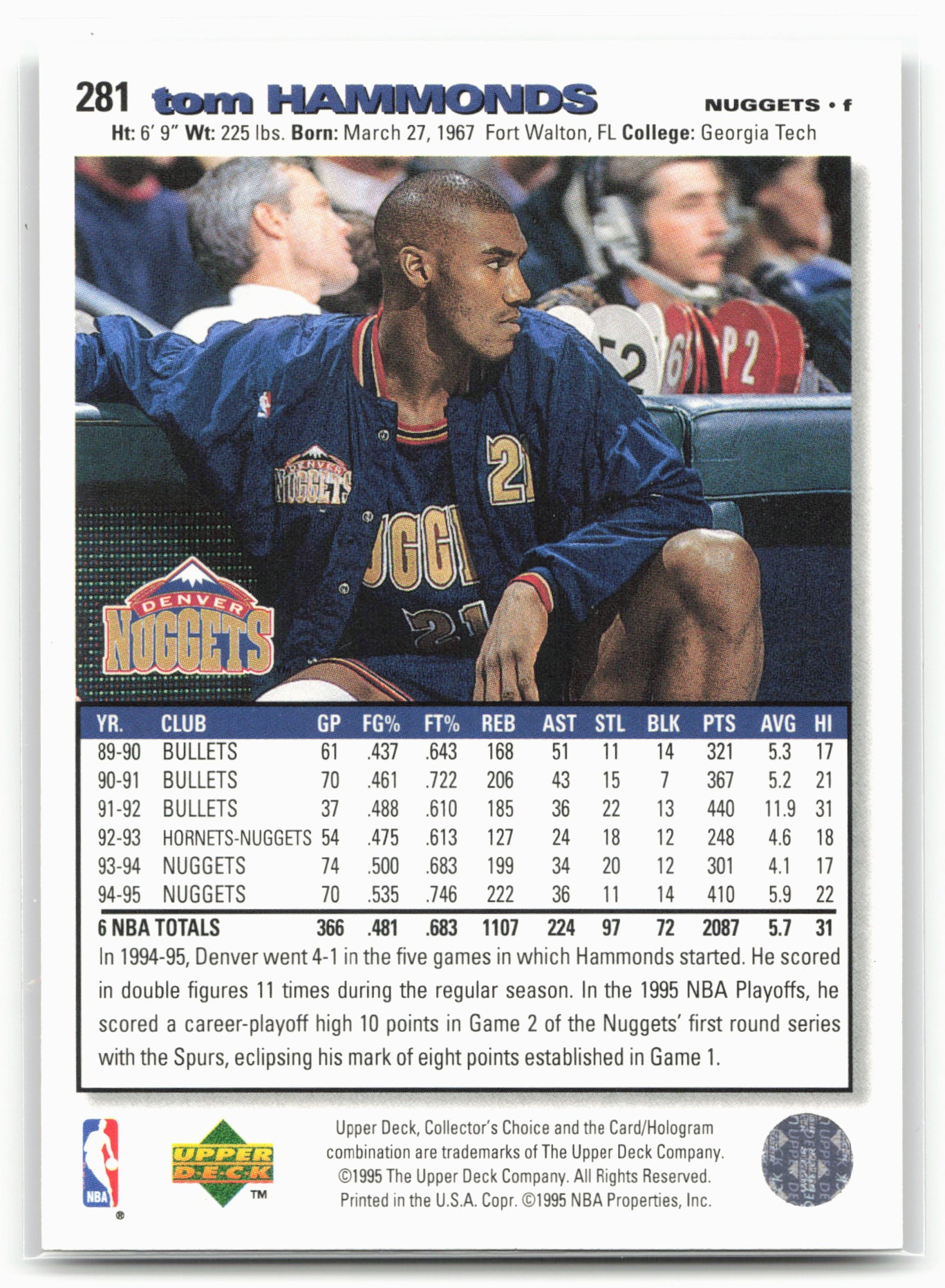 1995-96 Collector's Choice #281 Tom Hammonds Player's Club