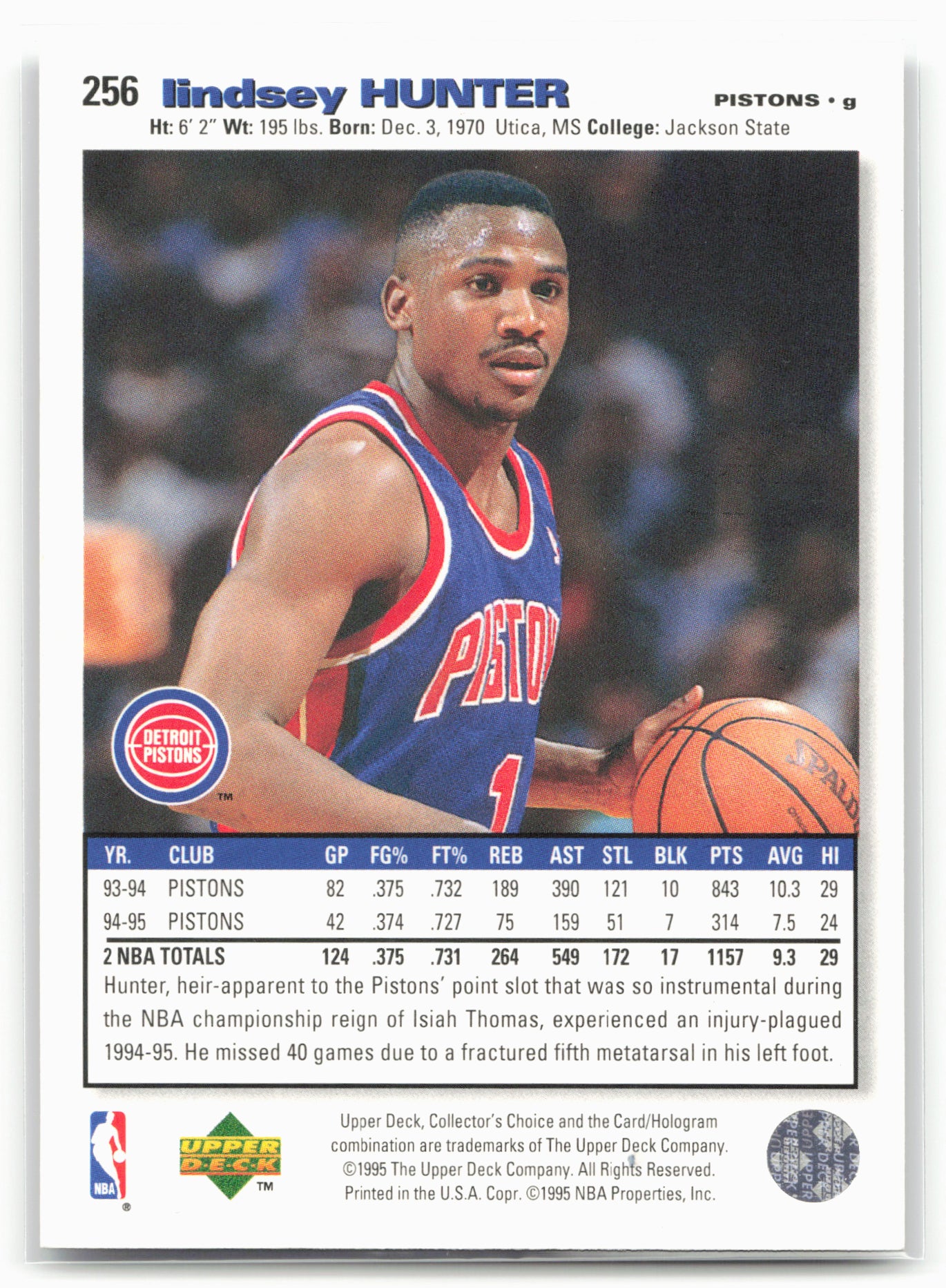 1995-96 Collector's Choice #256 Lindsey Hunter Player's Club