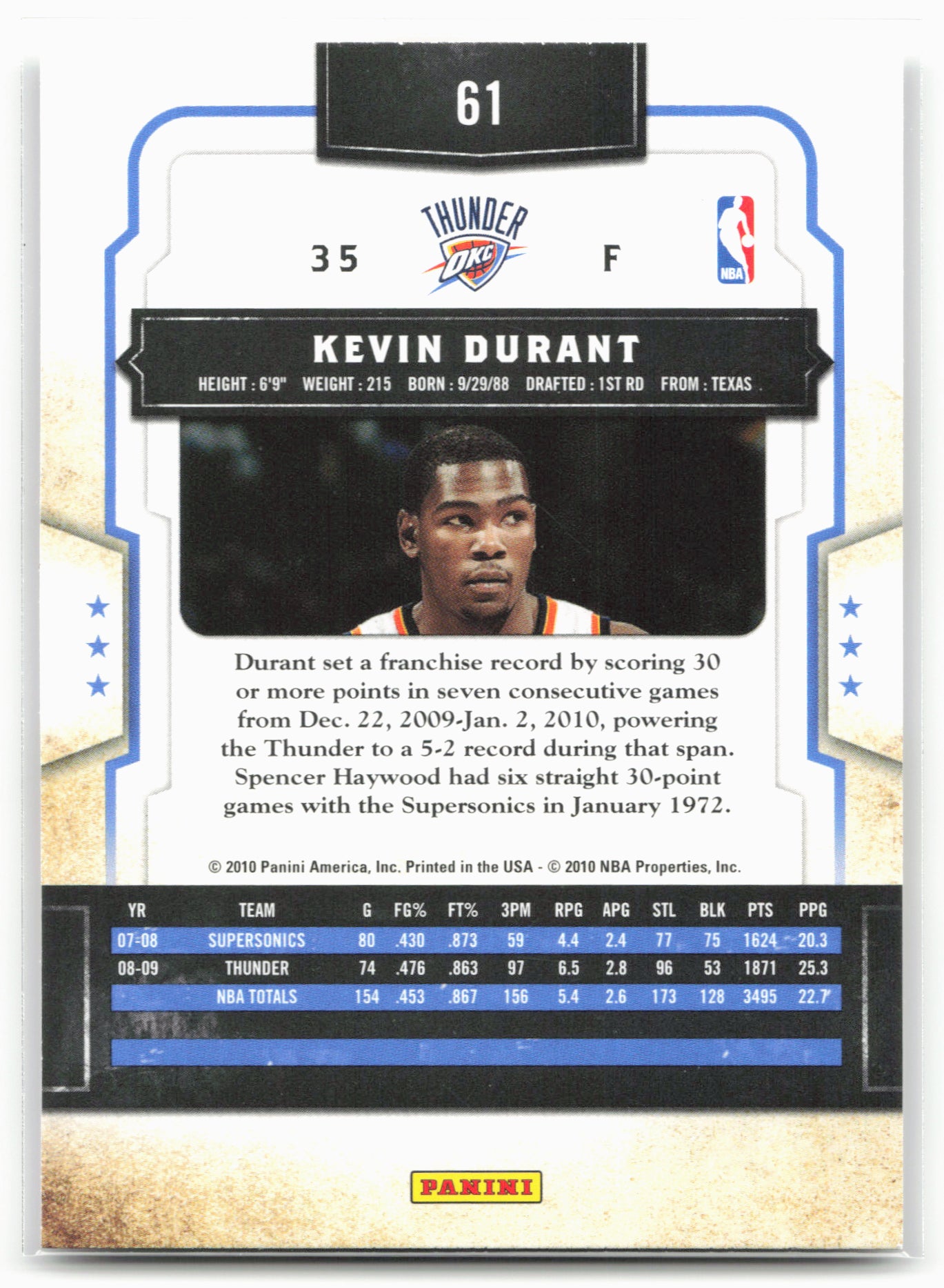 2009-10 Panini Classics #61 Kevin Durant