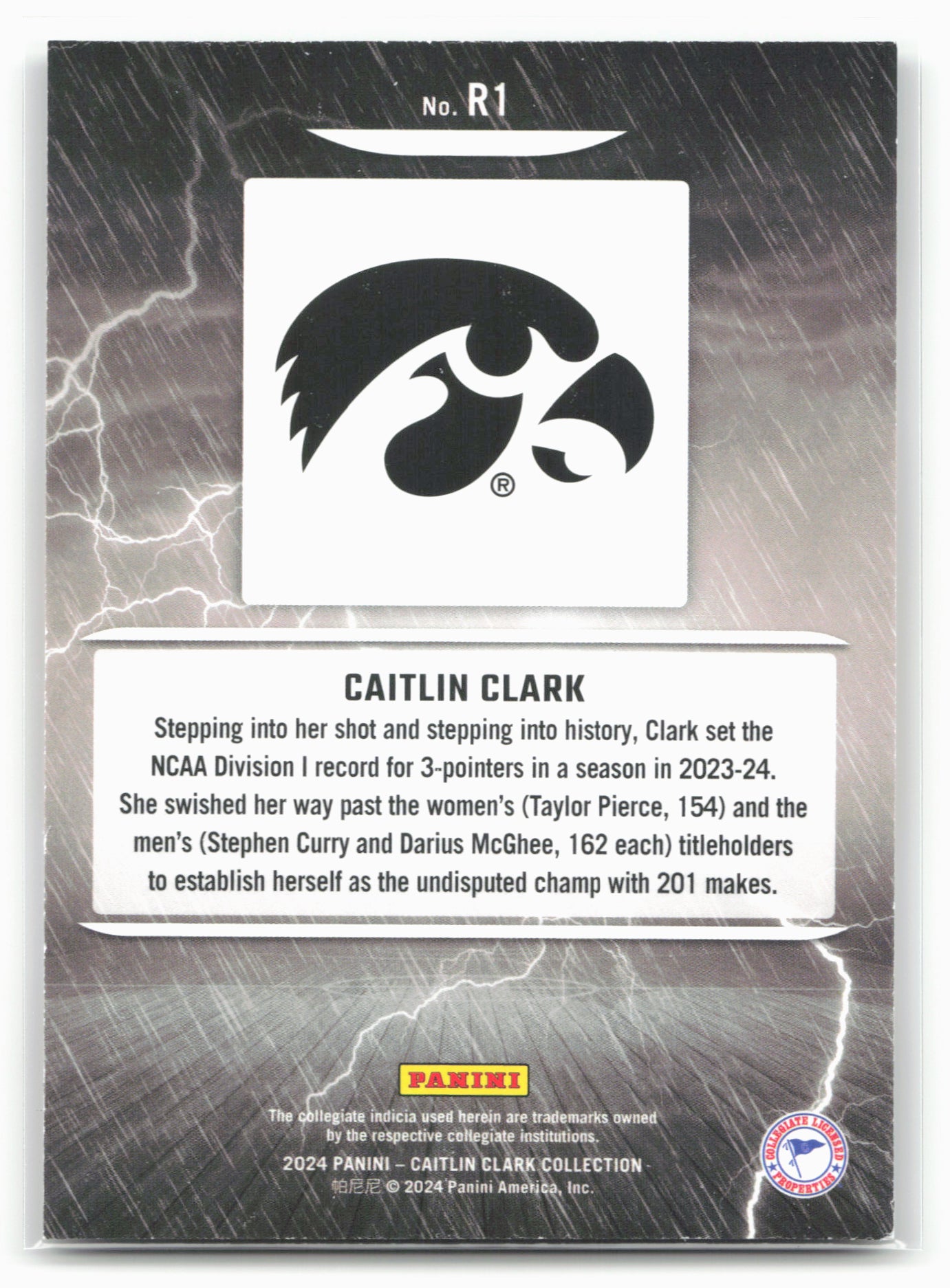 2024 Panini Caitlin Clark Collection #R1 Caitlin Clark Raining 3s