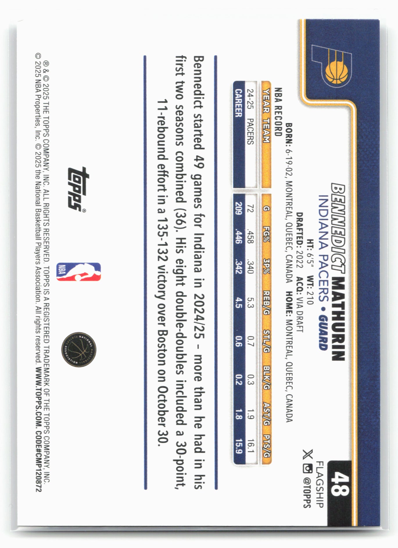 2025-26 Topps #48 Bennedict Mathurin Rainbow Foilboard