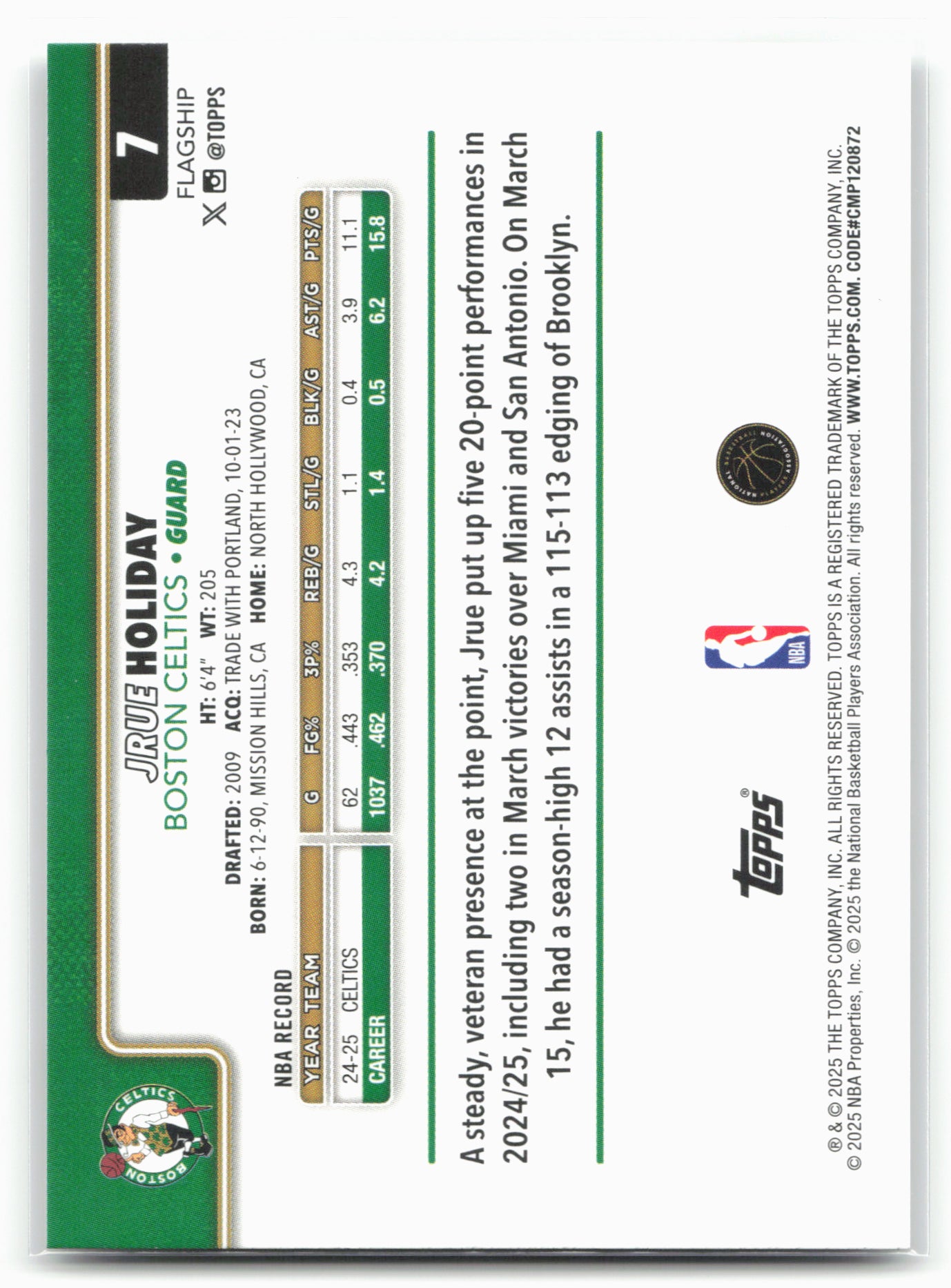 2025-26 Topps #7 Jrue Holiday Holo Foil