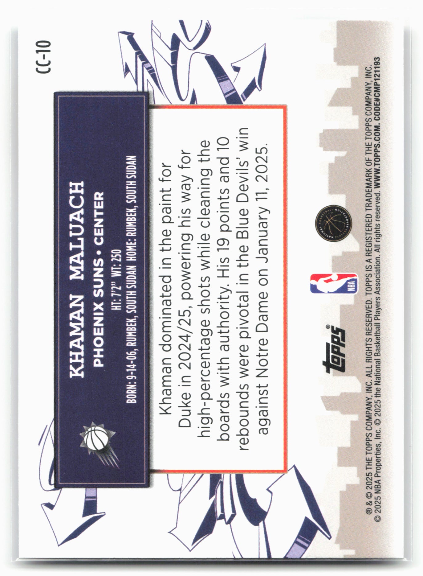 2025-26 Topps #CC-10 Khaman Maluach Clutch City Prospects