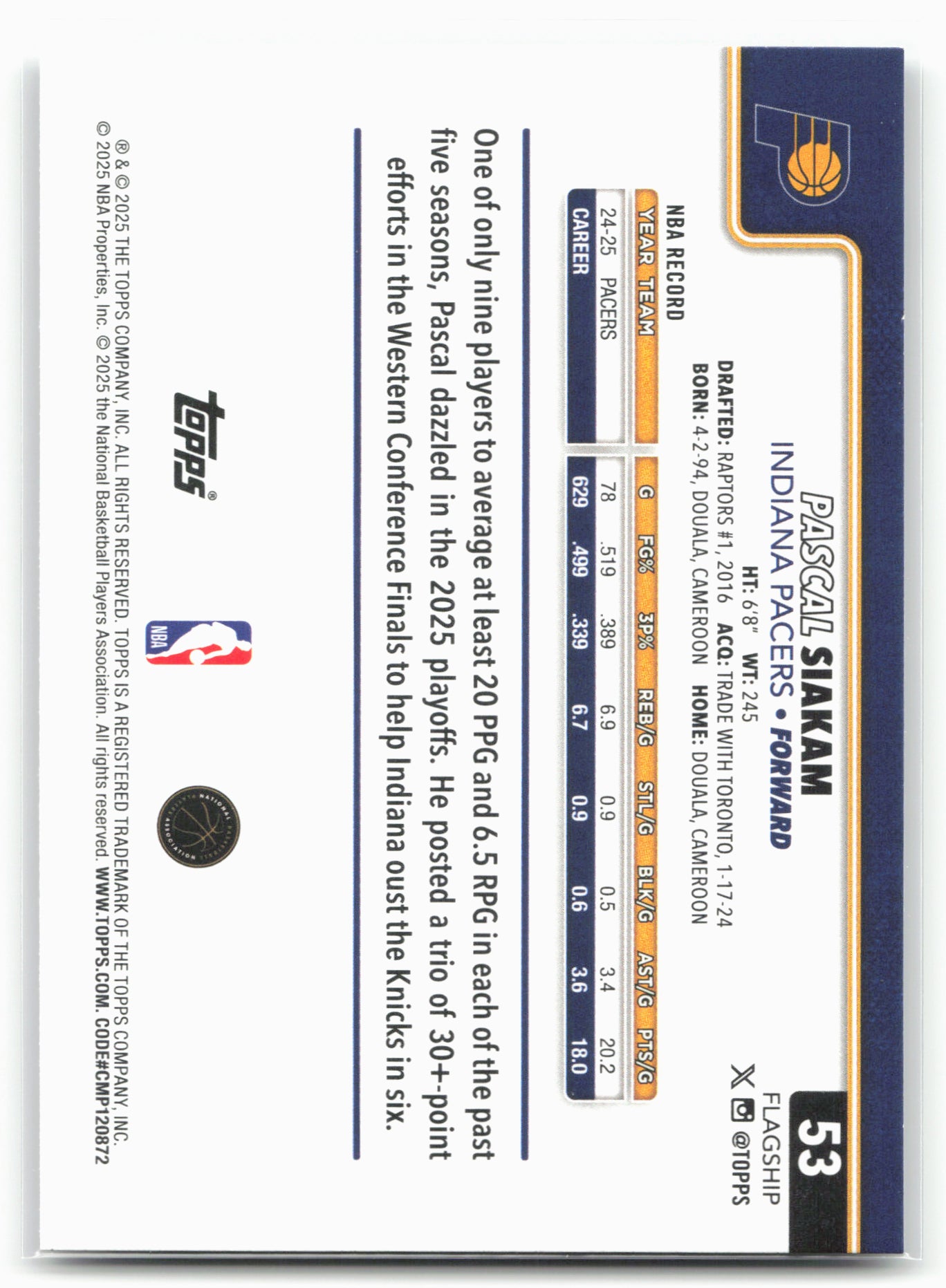 2025-26 Topps #53 Pascal Siakam Crackleboard